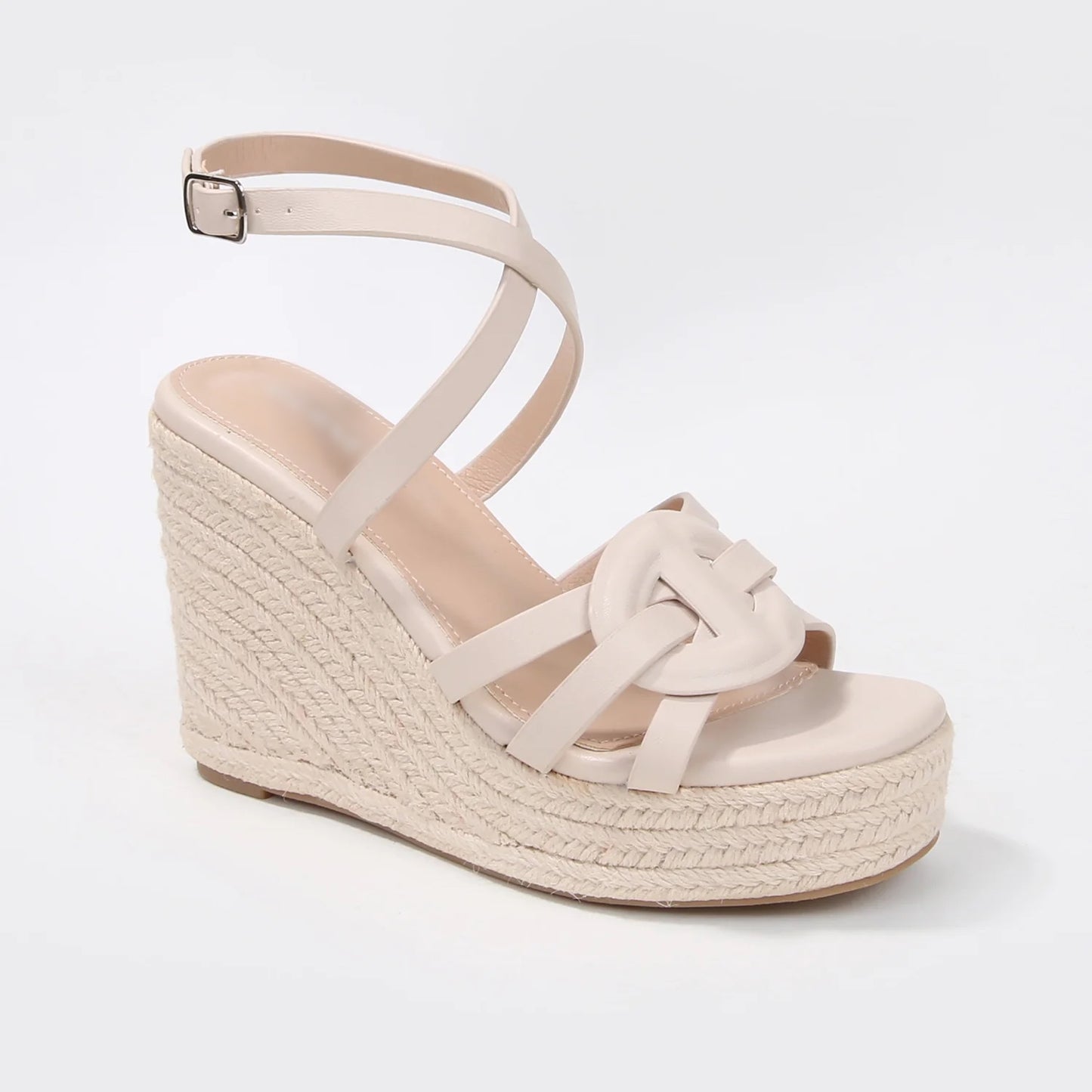 Rhiannon Knotted Strap Espadrille Wedge Sandals- Black, Nude & White