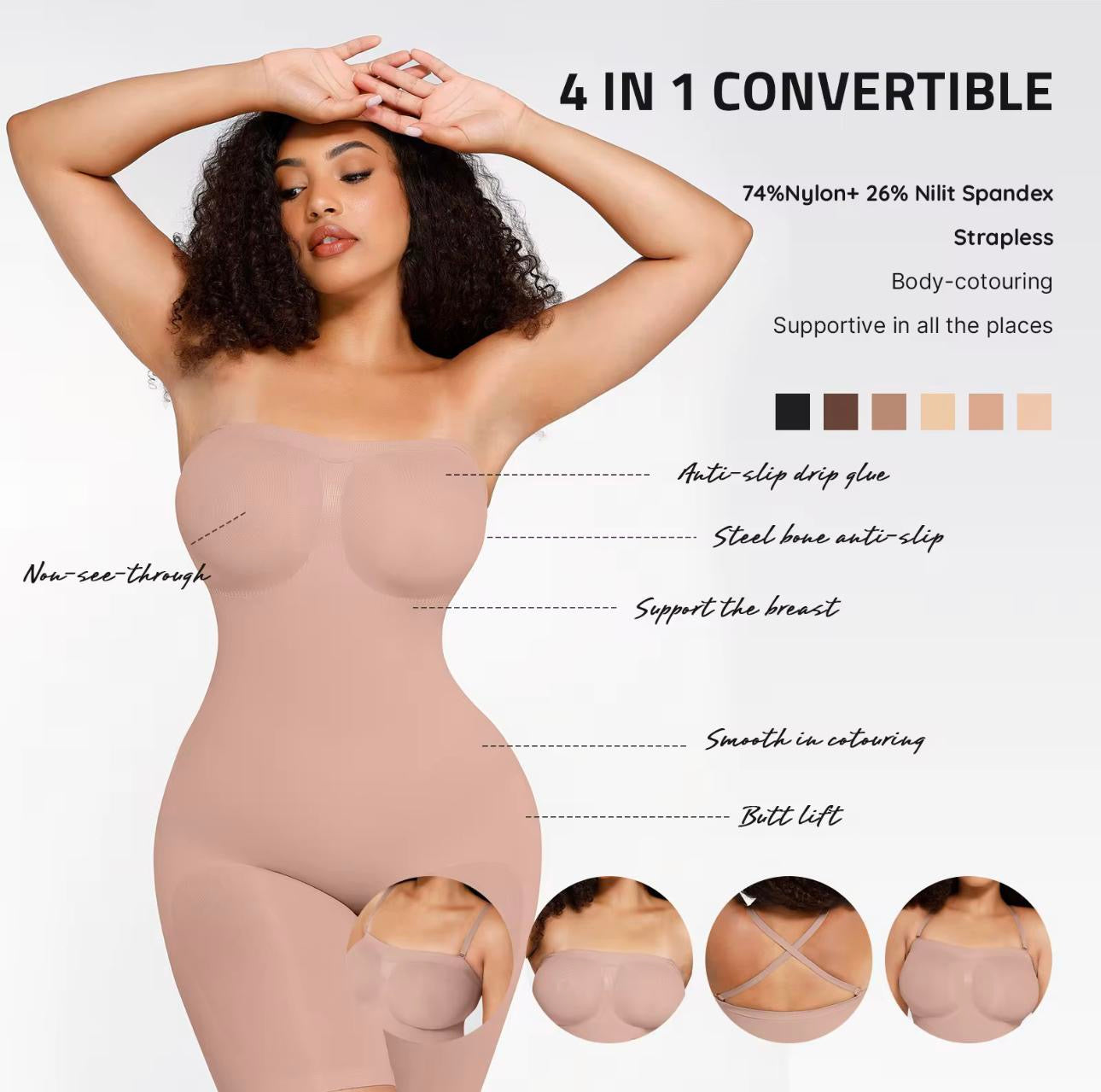 Strapless Midthigh Seamless Shapewear Waist Slimming Full Body #240017