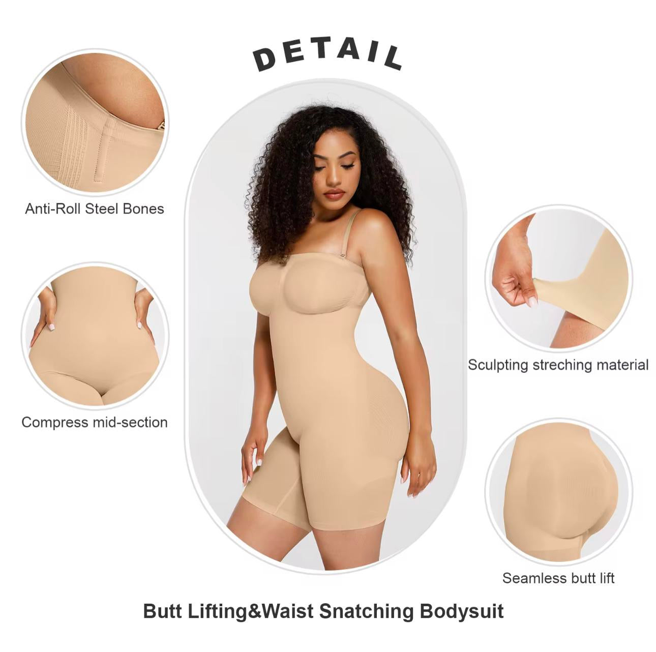 Strapless Midthigh Seamless Shapewear Waist Slimming Full Body #240017