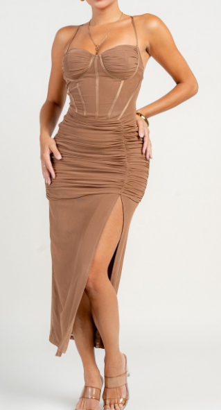 Slit Me Baby Dress- Available In Black & Mocha Mousse