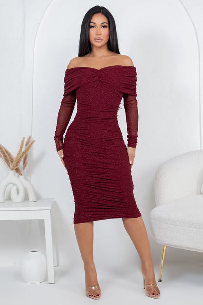 Chic Charm Midi Dress- Available in Black, Burgundy & Latte