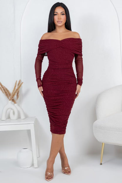 Chic Charm Midi Dress- Available in Black, Burgundy & Latte