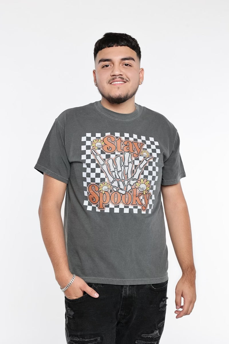 Stay Spooky Checkered Retro Oversized Shirt- Pepper