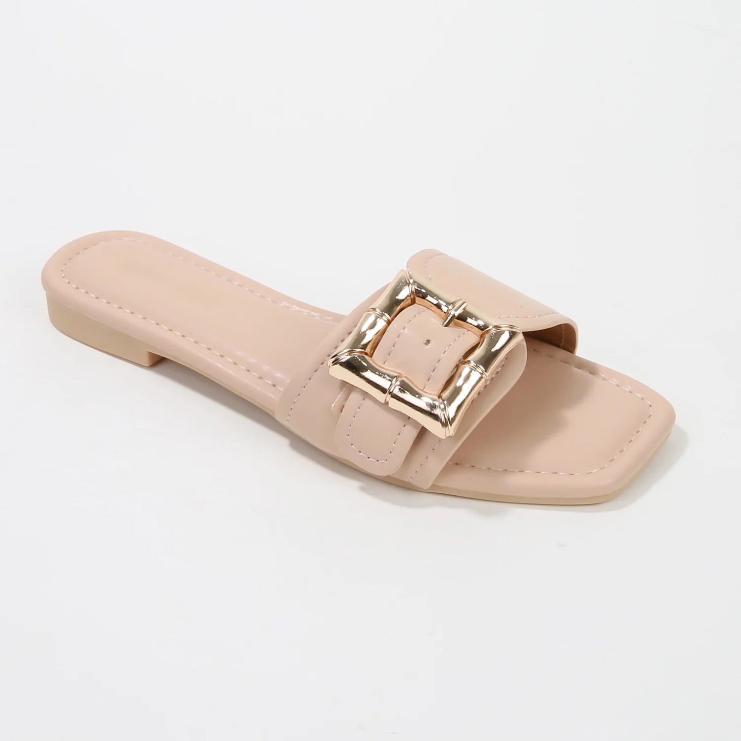 Kimberly Buckle Slide Flat Sandal- Black, Beige & Camel