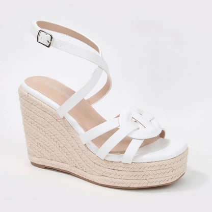 Rhiannon Knotted Strap Espadrille Wedge Sandals- Black, Nude & White