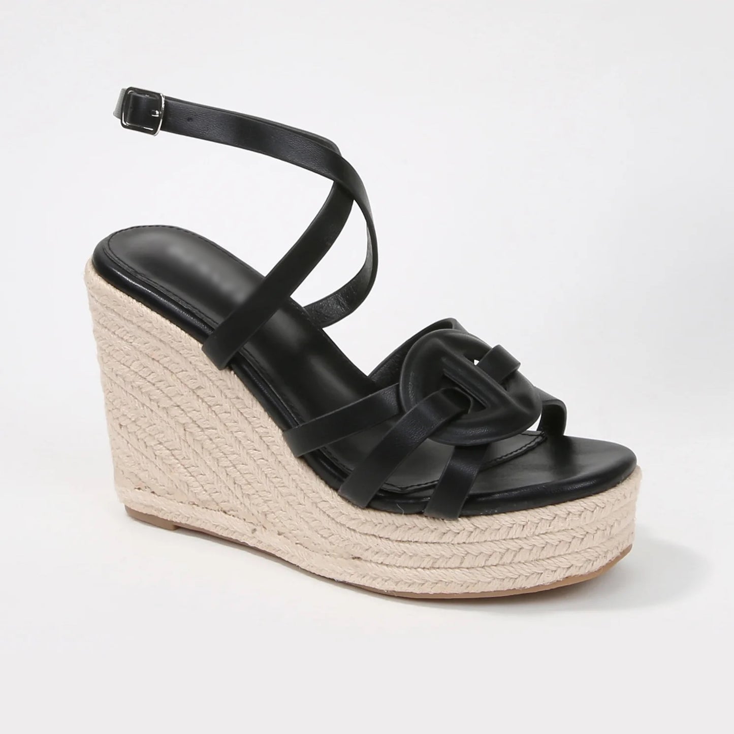 Rhiannon Knotted Strap Espadrille Wedge Sandals- Black, Nude & White