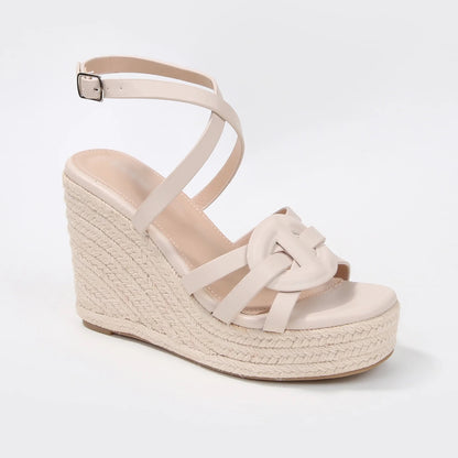 Rhiannon Knotted Strap Espadrille Wedge Sandals- Black, Nude & White