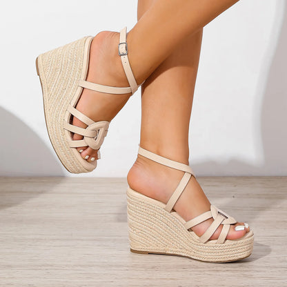 Rhiannon Knotted Strap Espadrille Wedge Sandals- Black, Nude & White