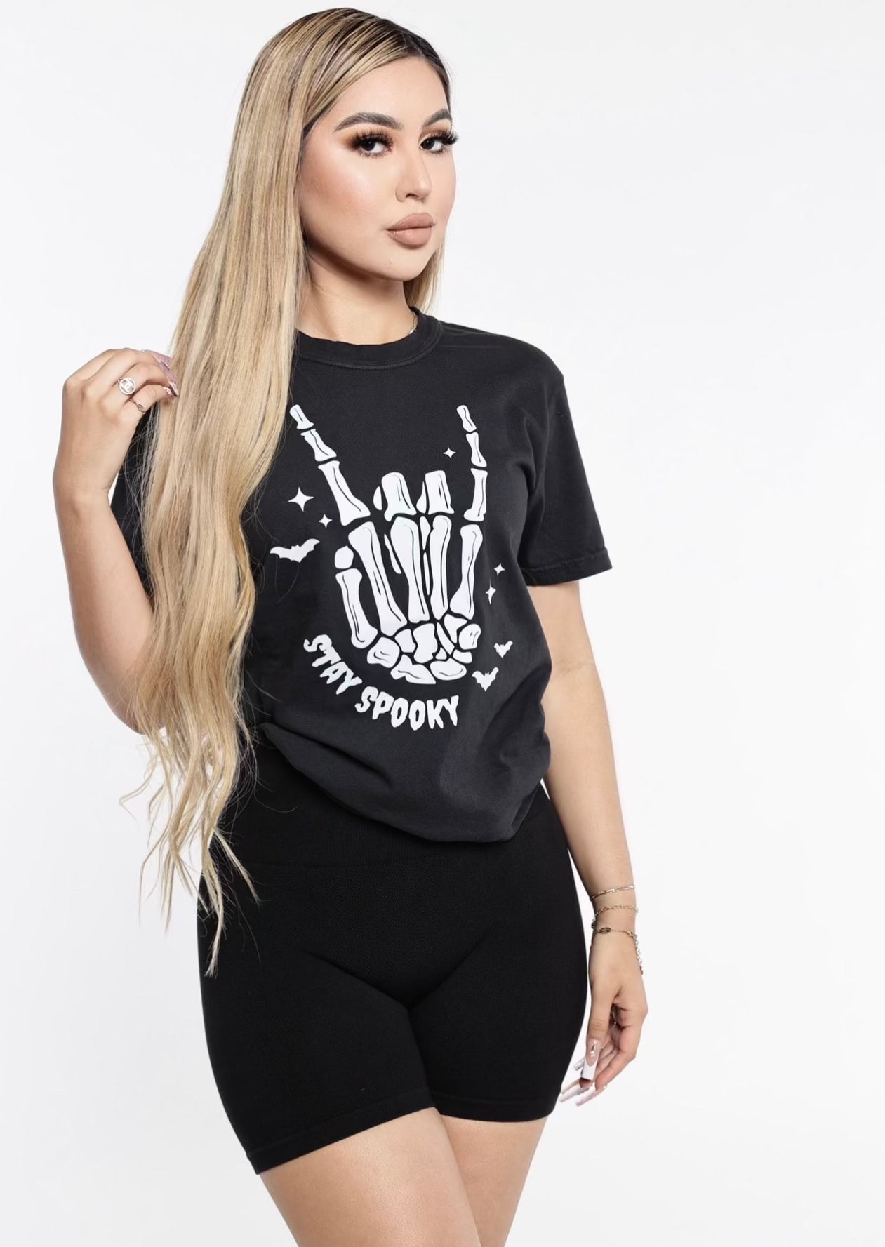 Stay Spooky Skeleton Hand Oversized Shirt- Black