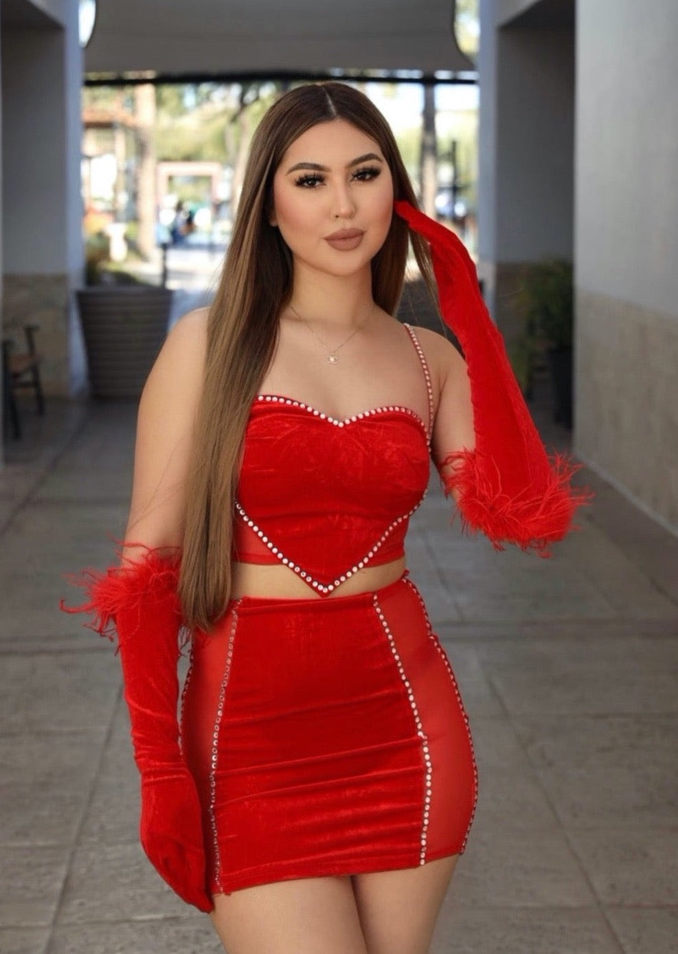 Denisse Skirt Set- Red