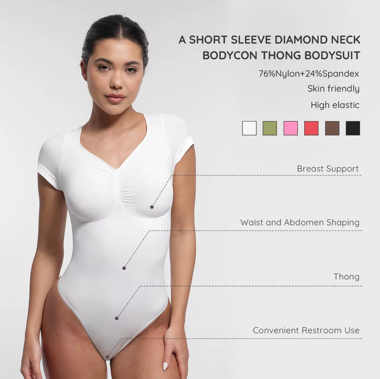 Short Sleeve Tummy Control Thong Shapewear #77