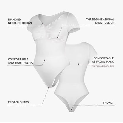 Short Sleeve Tummy Control Thong Shapewear #77