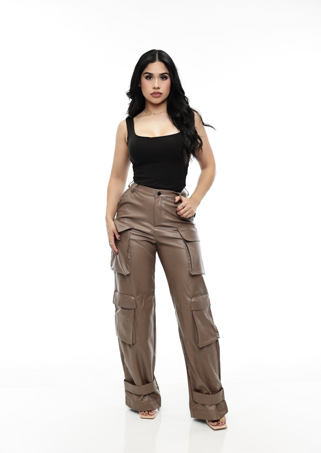 Sonia Leather Cargo Pants- Mocha
