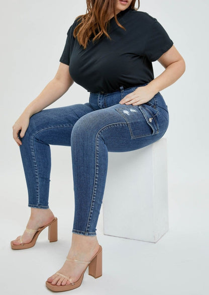 Carol Cargo Jeans Plus-Dark Denim