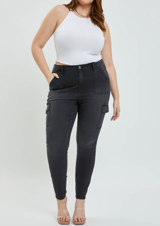 Heather Cargo Jeans Plus- Black