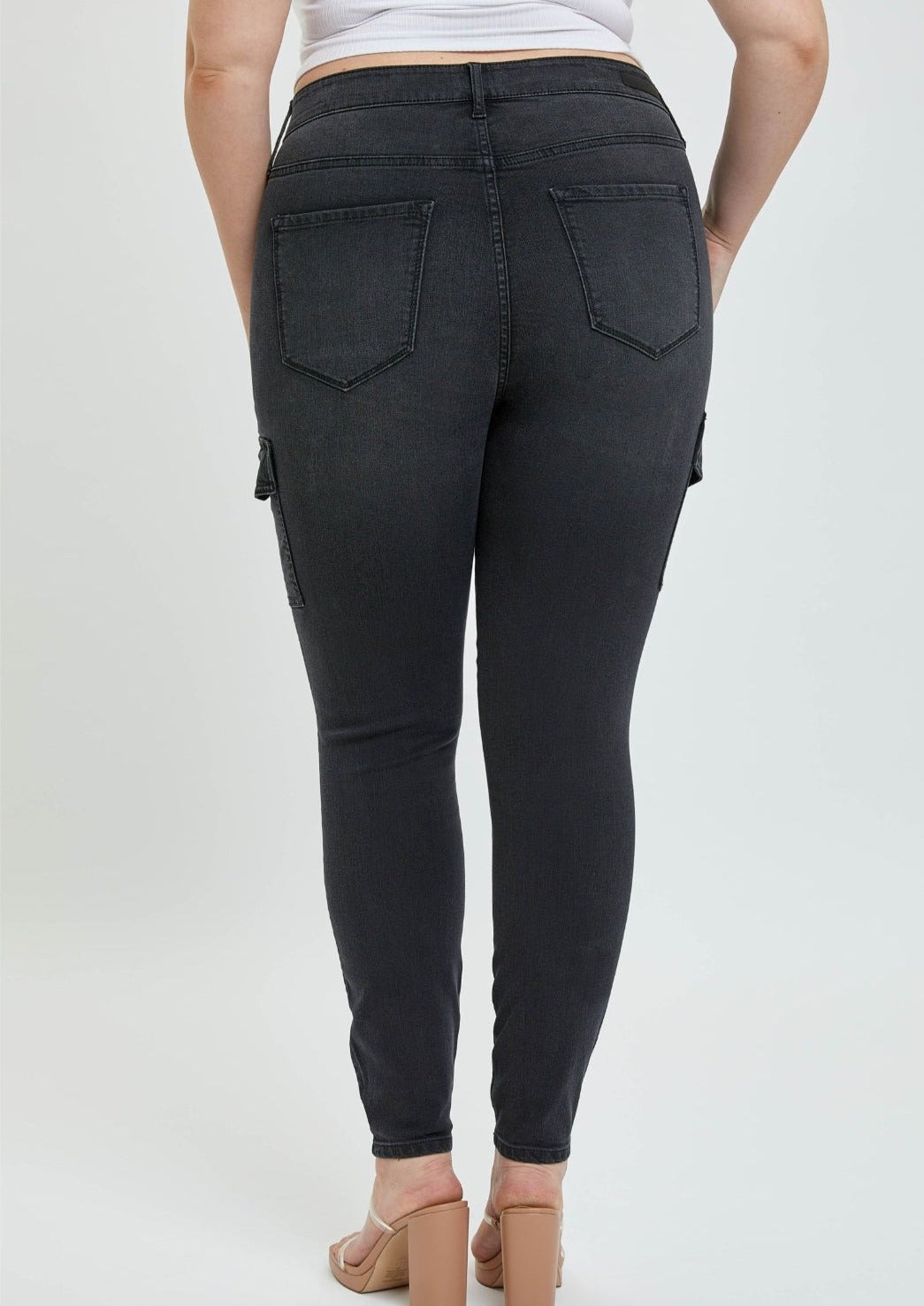 Heather Cargo Jeans Plus- Black