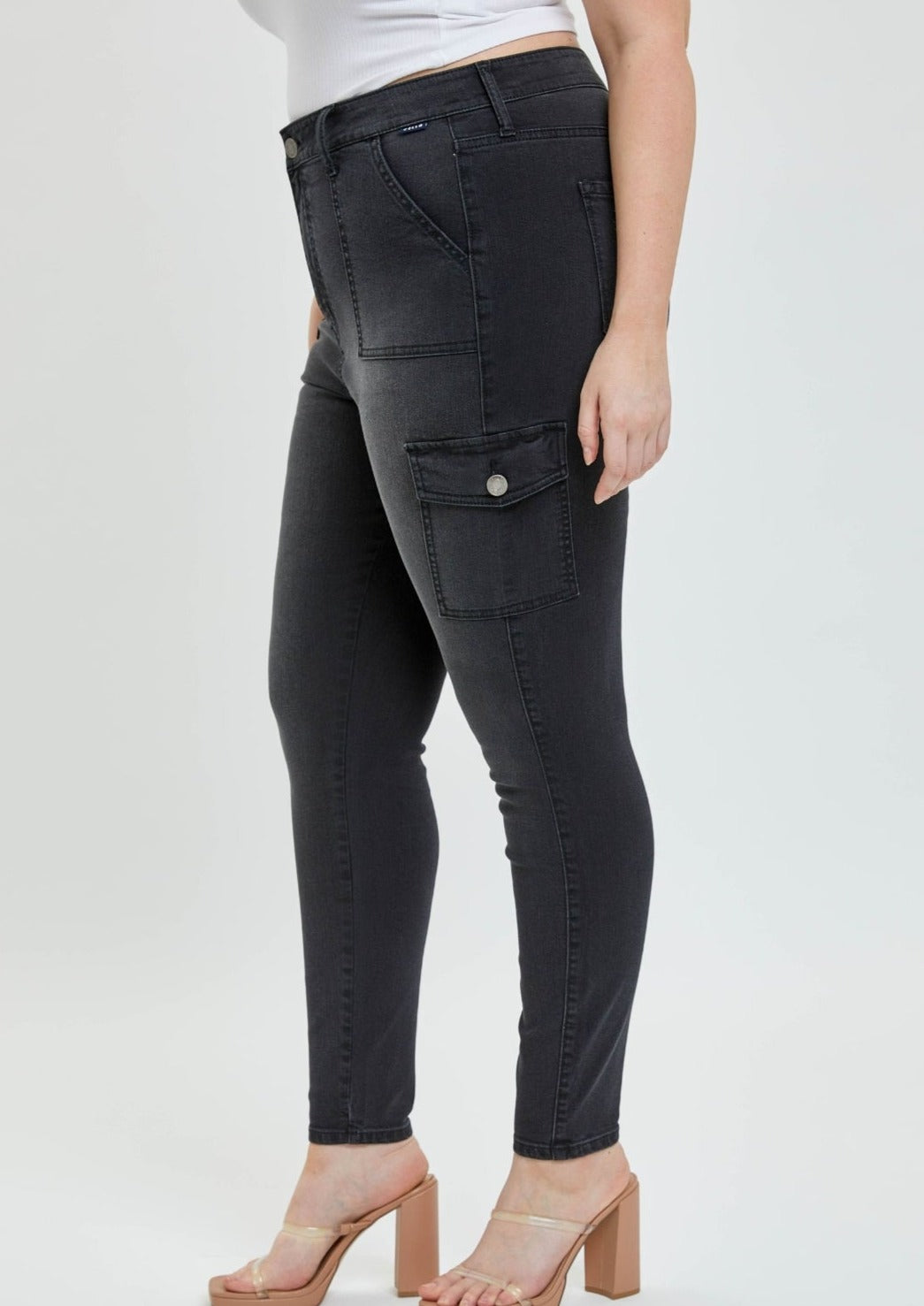 Heather Cargo Jeans Plus- Black