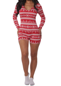 Merry Holiday Print Romper-Red/White Multi
