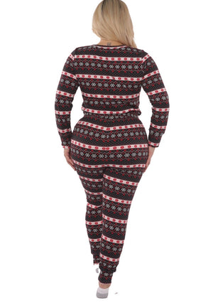 Noelle Plus Size Holiday Print Pajamas Set -Black/Red Multi