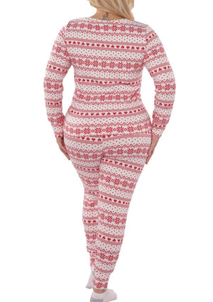 Heart Plus Size Holiday Print Pajamas Set -White/Red Multi