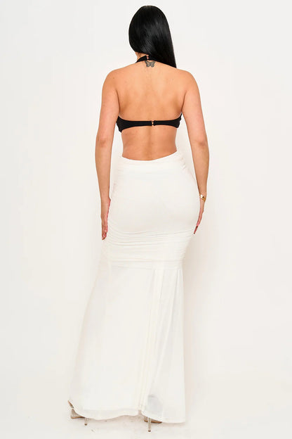 Kaitlyn Two Tone Mermaid Maxi Dress- Black/Ivory