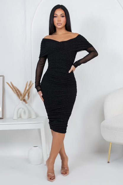 Chic Charm Midi Dress- Available in Black, Burgundy & Latte