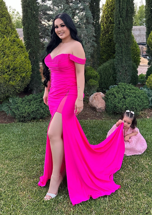 Fuchsia Off The Shoulder Gown