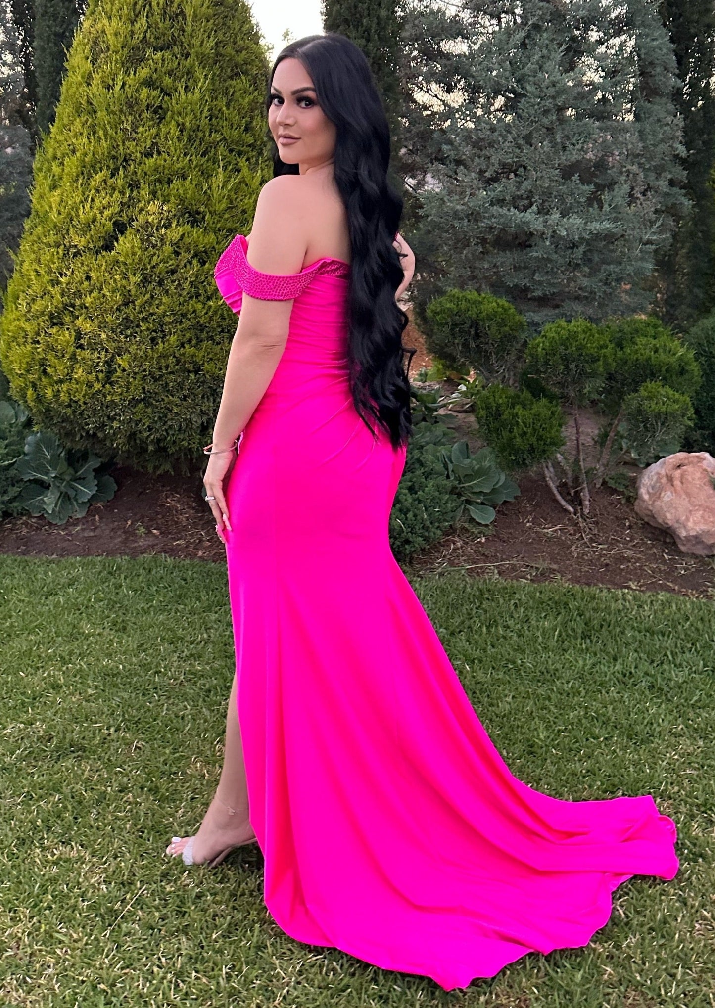 Fuchsia Off The Shoulder Gown